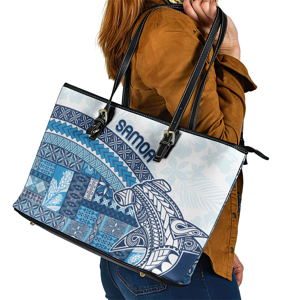 Samoa Mamanu Siapo Royal Blue Leather Tote Bag Tatau Malie