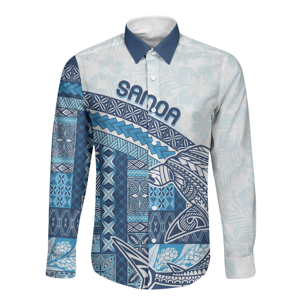Samoa Mamanu Siapo Royal Blue Long Sleeve Button Shirt Tatau Malie