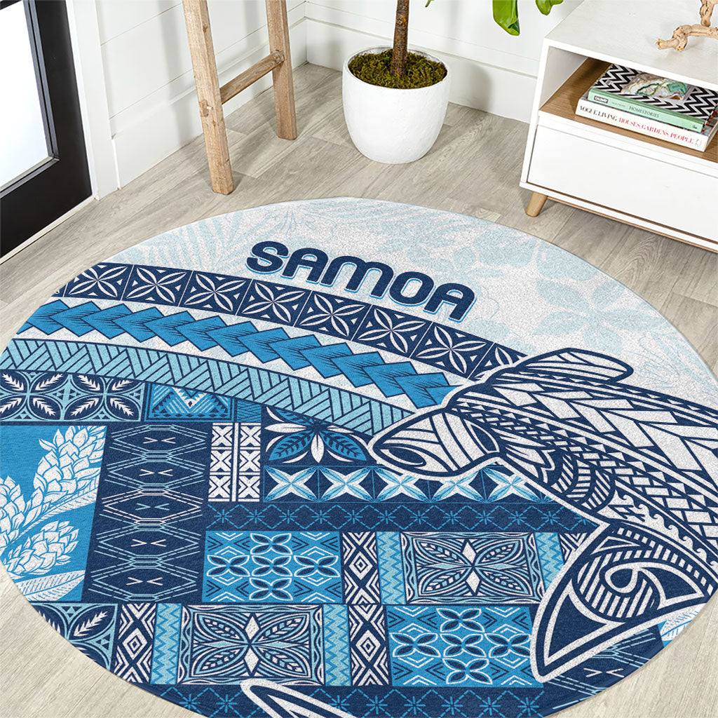 Samoa Mamanu Siapo Royal Blue Round Carpet Tatau Malie