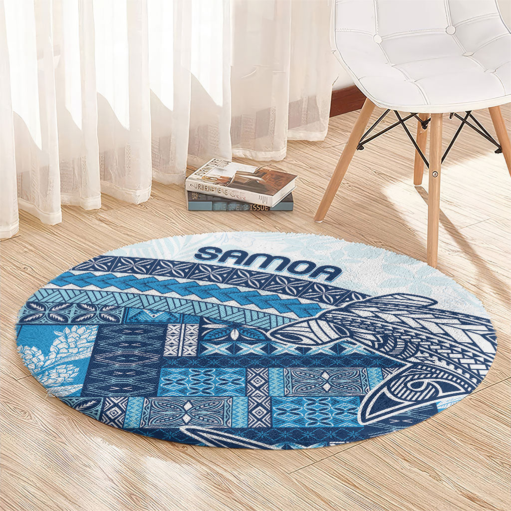 Samoa Mamanu Siapo Royal Blue Round Carpet Tatau Malie
