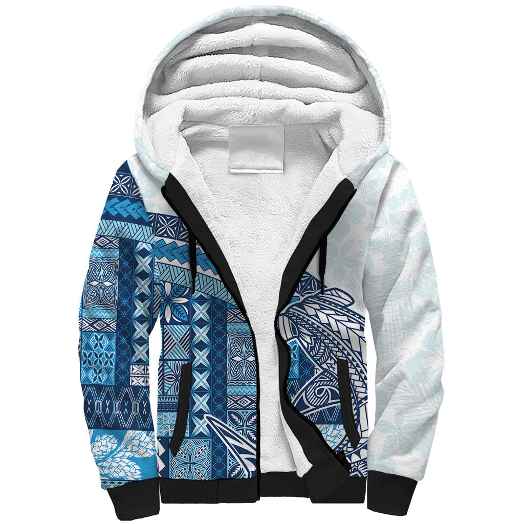 Samoa Mamanu Siapo Royal Blue Sherpa Hoodie Tatau Malie