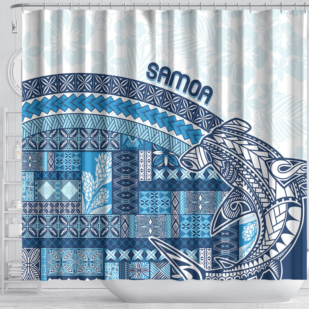Samoa Mamanu Siapo Royal Blue Shower Curtain Tatau Malie