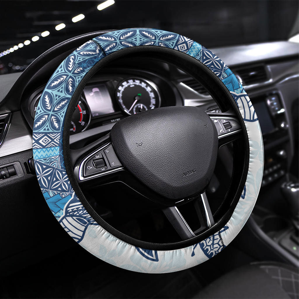 Samoa Mamanu Siapo Royal Blue Steering Wheel Cover Tatau Malie