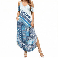 Samoa Mamanu Siapo Royal Blue Summer Maxi Dress Tatau Malie