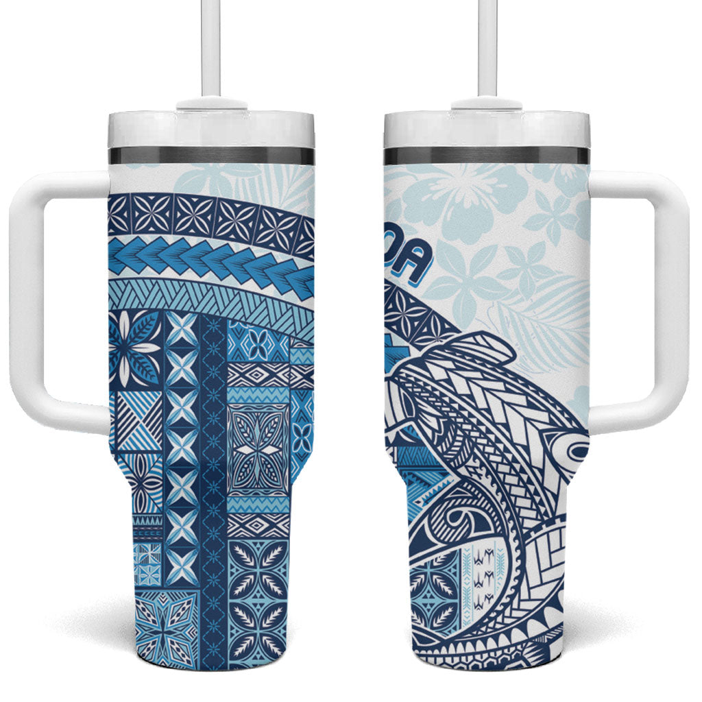 Samoa Mamanu Siapo Royal Blue Tumbler With Handle Tatau Malie