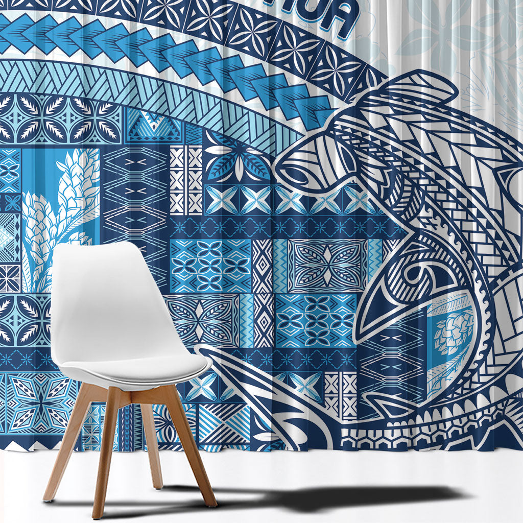 Samoa Mamanu Siapo Royal Blue Window Curtain Tatau Malie