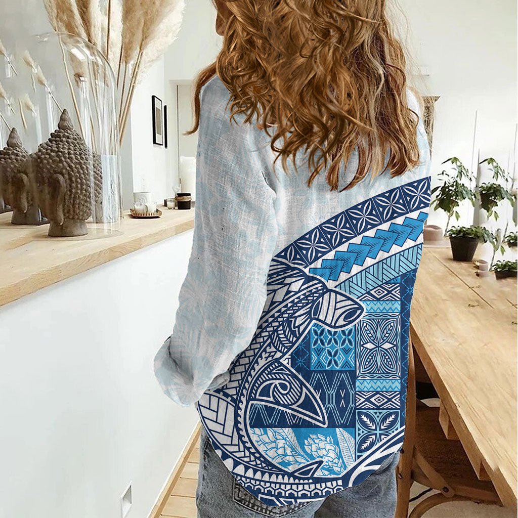Samoa Mamanu Siapo Royal Blue Women Casual Shirt Tatau Malie