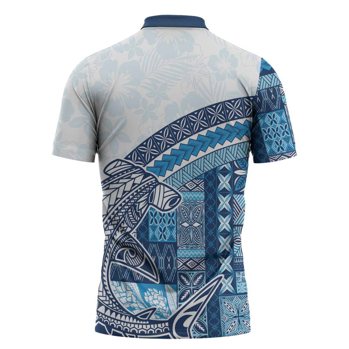 Samoa Mamanu Siapo Royal Blue Zipper Polo Shirt Tatau Malie LT7 - Polynesian Pride