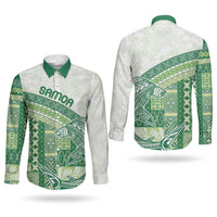Samoa Mamanu Siapo Forest Green Couples Matching Off Shoulder Short Dress and Long Sleeve Button Shirt Tatau Malie