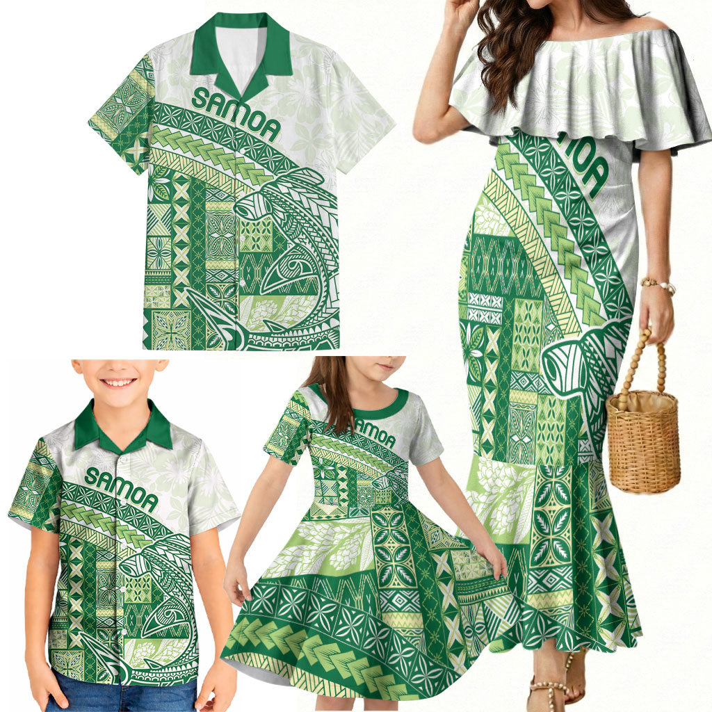 Samoa Mamanu Siapo Forest Green Family Matching Mermaid Dress and Hawaiian Shirt Tatau Malie LT7 - Polynesian Pride