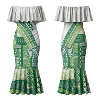 Samoa Mamanu Siapo Forest Green Family Matching Mermaid Dress and Hawaiian Shirt Tatau Malie LT7 Mom's Dress Forest Green - Polynesian Pride