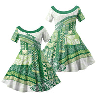 Samoa Mamanu Siapo Forest Green Family Matching Mermaid Dress and Hawaiian Shirt Tatau Malie LT7 Daughter's Dress Forest Green - Polynesian Pride