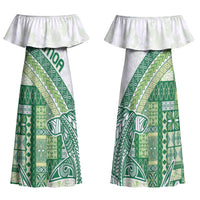 Samoa Mamanu Siapo Forest Green Family Matching Off Shoulder Maxi Dress and Hawaiian Shirt Tatau Malie