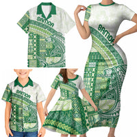 Samoa Mamanu Siapo Forest Green Family Matching Short Sleeve Bodycon Dress and Hawaiian Shirt Tatau Malie