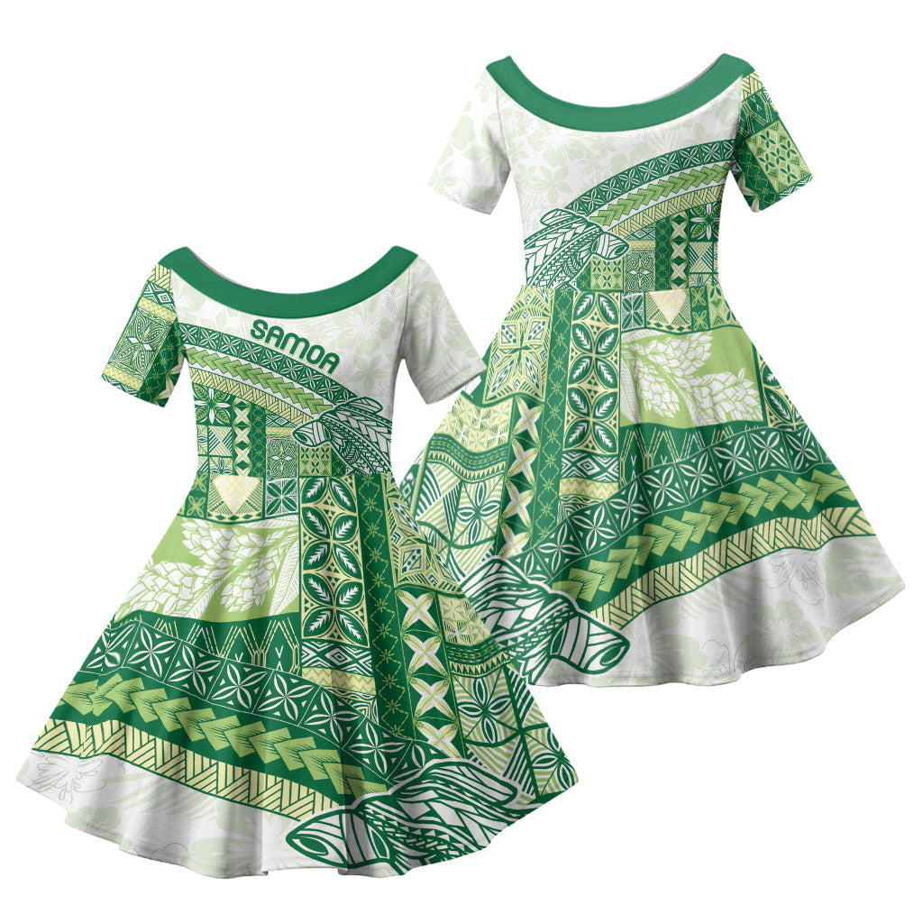 Samoa Mamanu Siapo Forest Green Family Matching Tank Maxi Dress and Hawaiian Shirt Tatau Malie