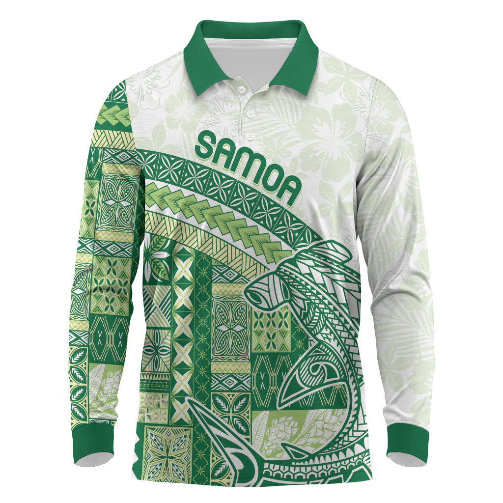 Samoa Mamanu Siapo Forest Green Long Sleeve Polo Shirt Tatau Malie