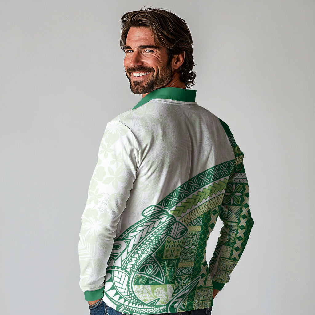 Samoa Mamanu Siapo Forest Green Long Sleeve Polo Shirt Tatau Malie