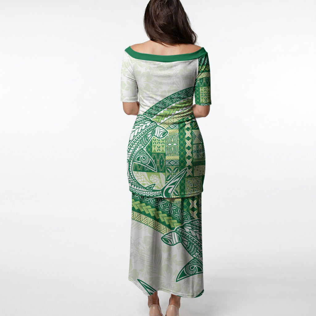 Samoa Mamanu Siapo Forest Green Puletasi Tatau Malie
