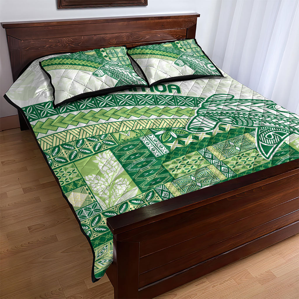 Samoa Mamanu Siapo Forest Green Quilt Bed Set Tatau Malie