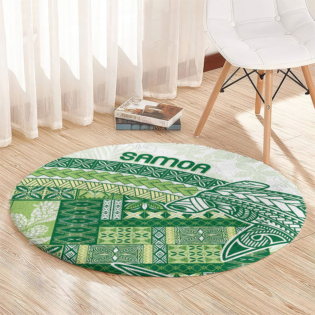 Samoa Mamanu Siapo Forest Green Round Carpet Tatau Malie