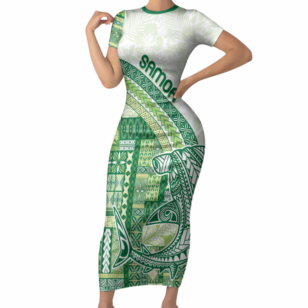 Samoa Mamanu Siapo Forest Green Short Sleeve Bodycon Dress Tatau Malie