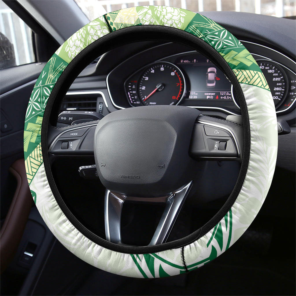 Samoa Mamanu Siapo Forest Green Steering Wheel Cover Tatau Malie