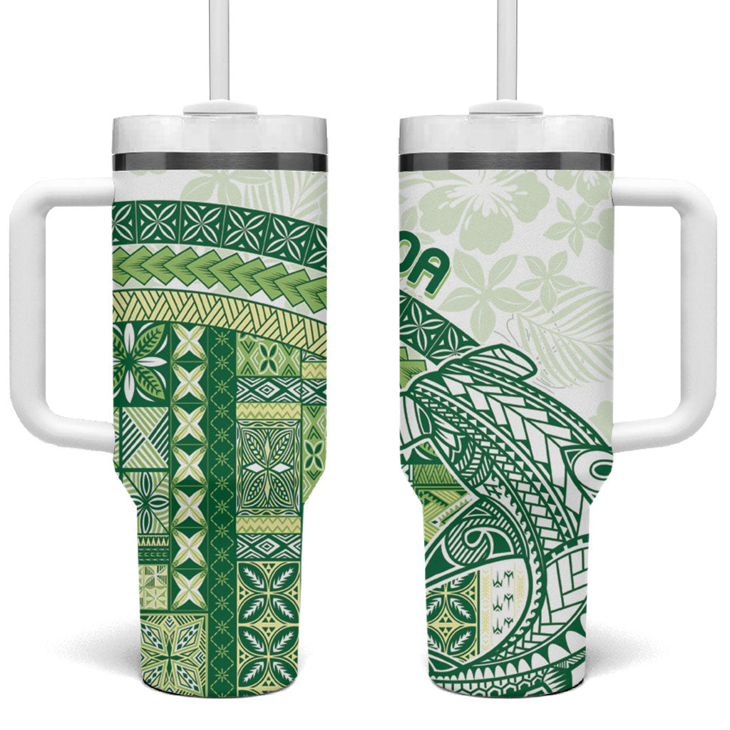Samoa Mamanu Siapo Forest Green Tumbler With Handle Tatau Malie
