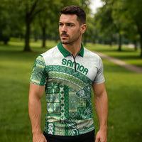 Samoa Mamanu Siapo Forest Green Zipper Polo Shirt Tatau Malie