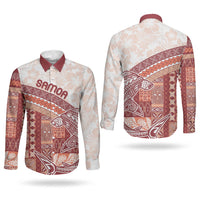 Samoa Mamanu Siapo Crimson Couples Matching Off Shoulder Short Dress and Long Sleeve Button Shirt Tatau Malie