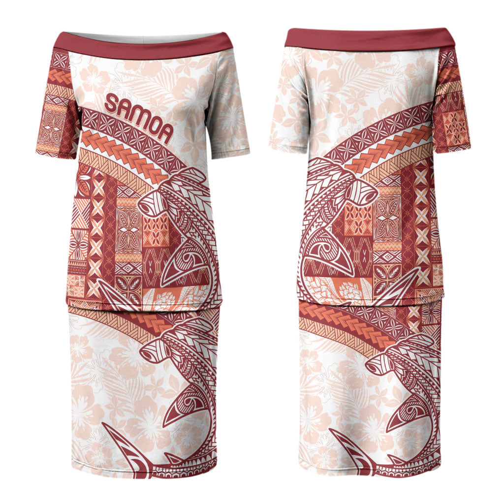 Samoa Mamanu Siapo Crimson Couples Matching Puletasi and Long Sleeve Button Shirt Tatau Malie