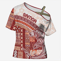Samoa Mamanu Siapo Crimson Cross Shoulder Shirt Tatau Malie