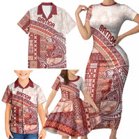 Samoa Mamanu Siapo Crimson Family Matching Short Sleeve Bodycon Dress and Hawaiian Shirt Tatau Malie LT7 - Polynesian Pride