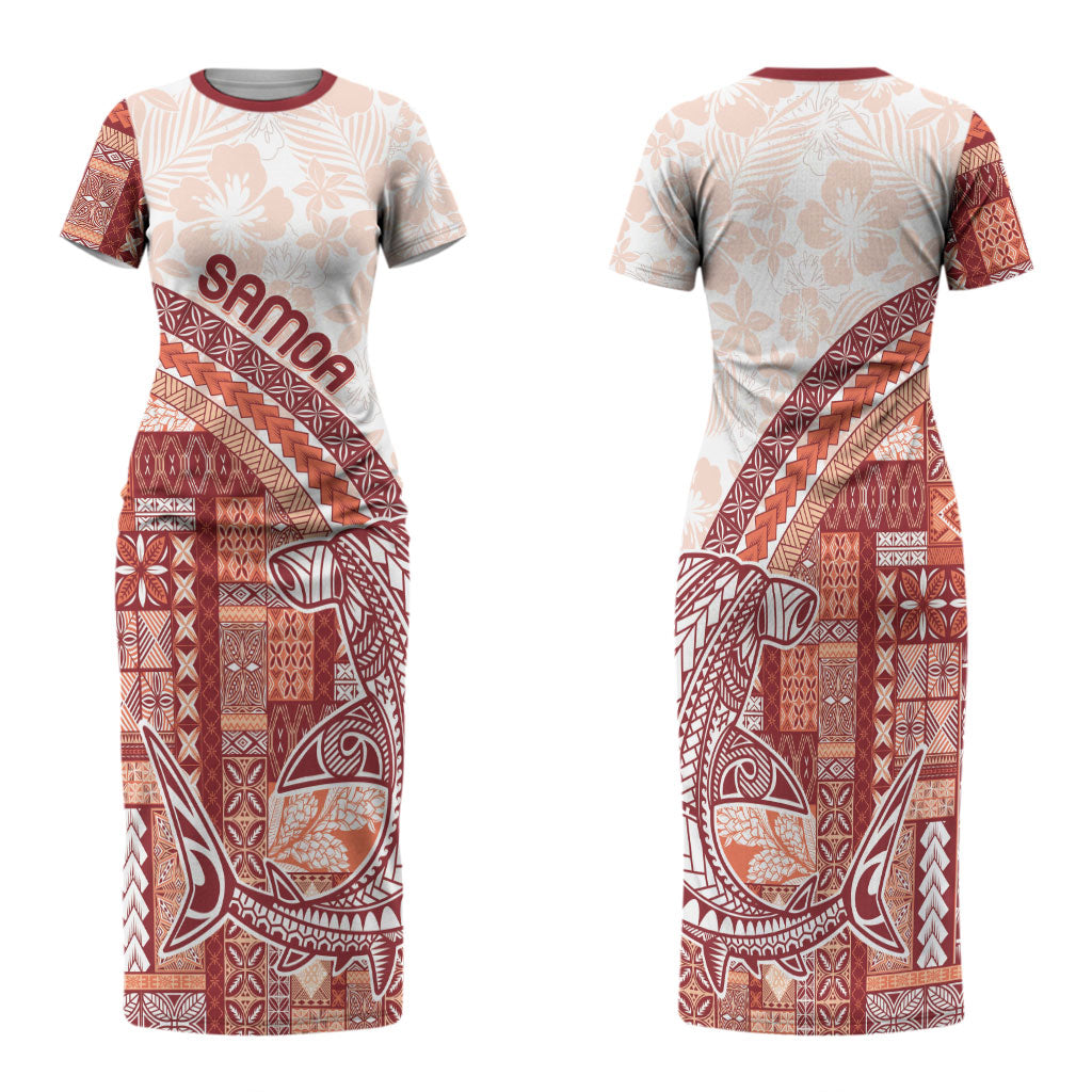 Samoa Mamanu Siapo Crimson Family Matching Short Sleeve Bodycon Dress and Hawaiian Shirt Tatau Malie LT7 Mom's Dress Red - Polynesian Pride