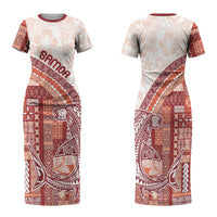 Samoa Mamanu Siapo Crimson Family Matching Short Sleeve Bodycon Dress and Hawaiian Shirt Tatau Malie LT7 Mom's Dress Red - Polynesian Pride