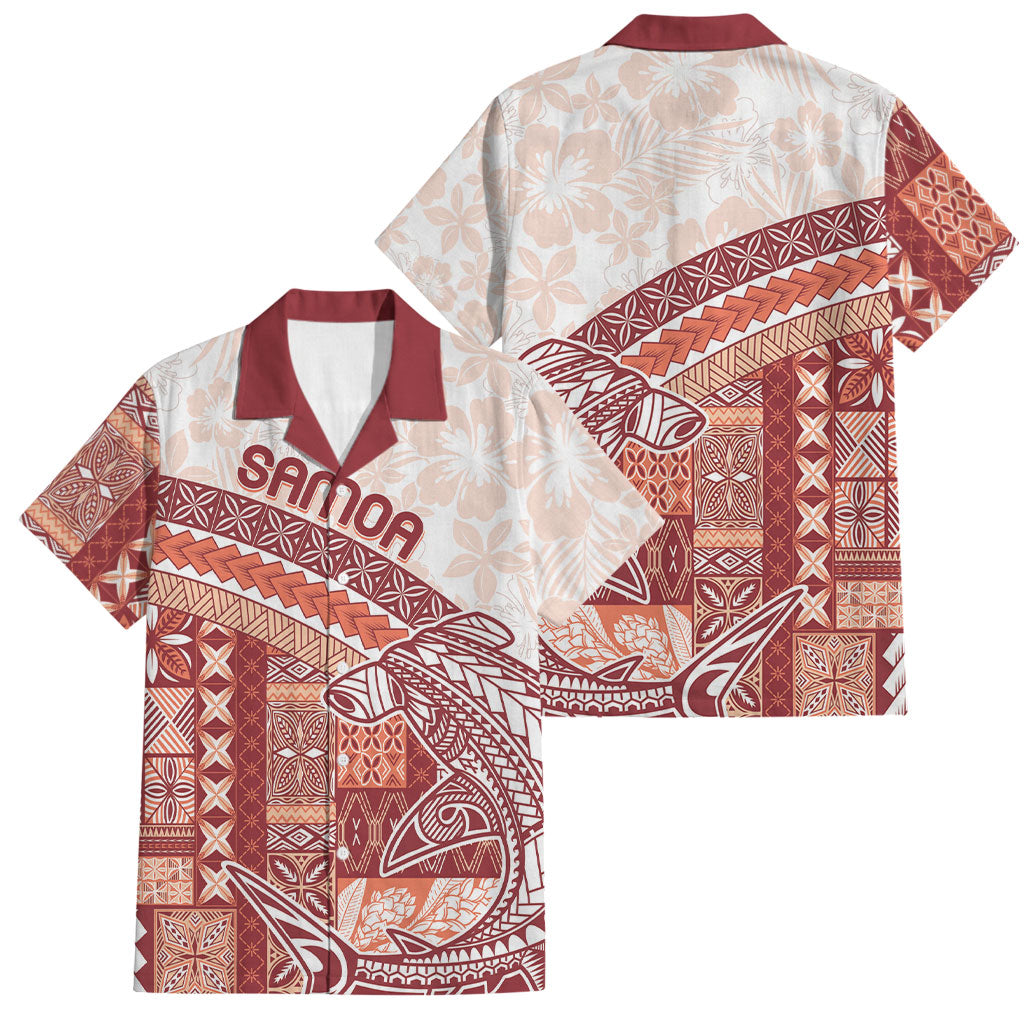 Samoa Mamanu Siapo Crimson Family Matching Short Sleeve Bodycon Dress and Hawaiian Shirt Tatau Malie LT7 Dad's Shirt - Short Sleeve Red - Polynesian Pride