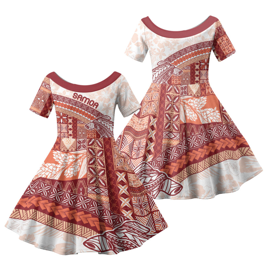 Samoa Mamanu Siapo Crimson Family Matching Short Sleeve Bodycon Dress and Hawaiian Shirt Tatau Malie LT7 Daughter's Dress Red - Polynesian Pride