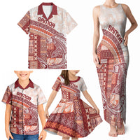 Samoa Mamanu Siapo Crimson Family Matching Tank Maxi Dress and Hawaiian Shirt Tatau Malie