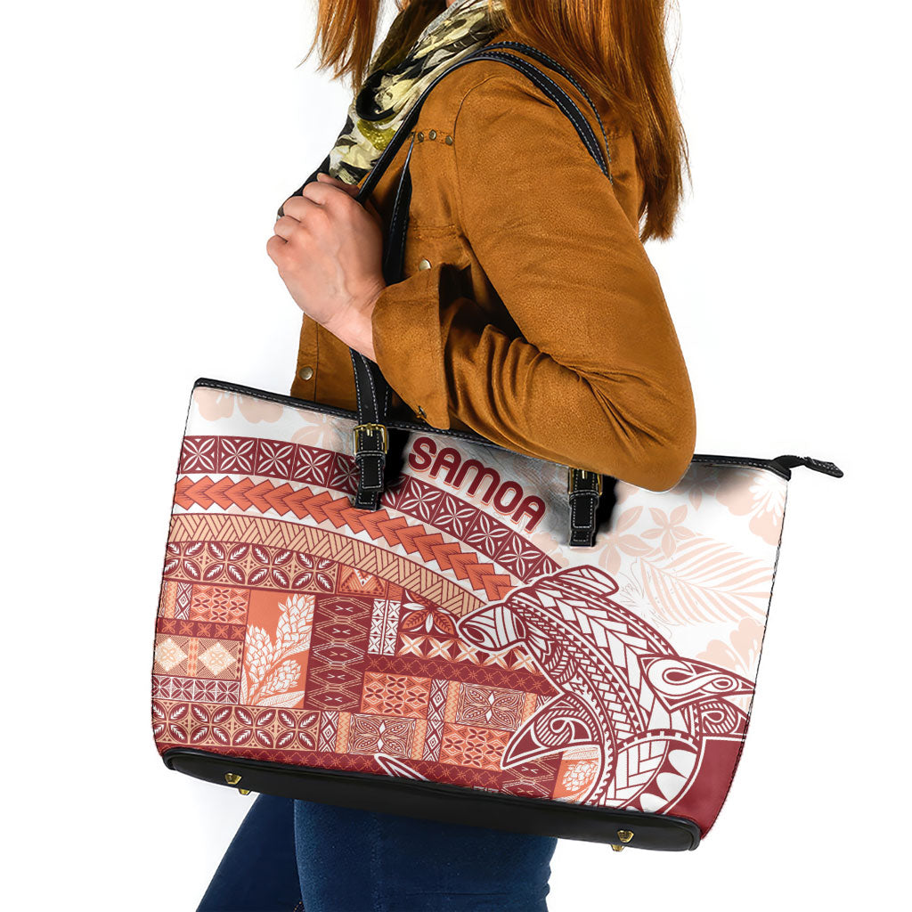 Samoa Mamanu Siapo Crimson Leather Tote Bag Tatau Malie