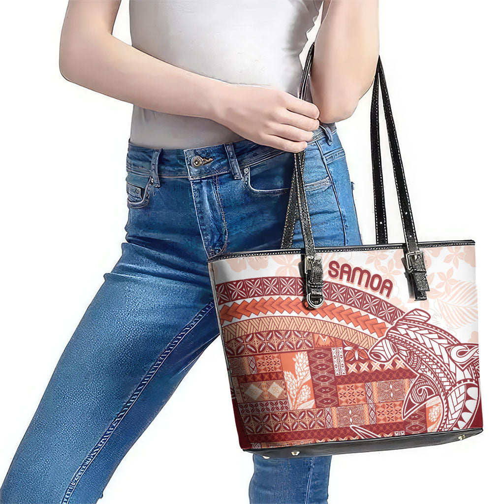 Samoa Mamanu Siapo Crimson Leather Tote Bag Tatau Malie