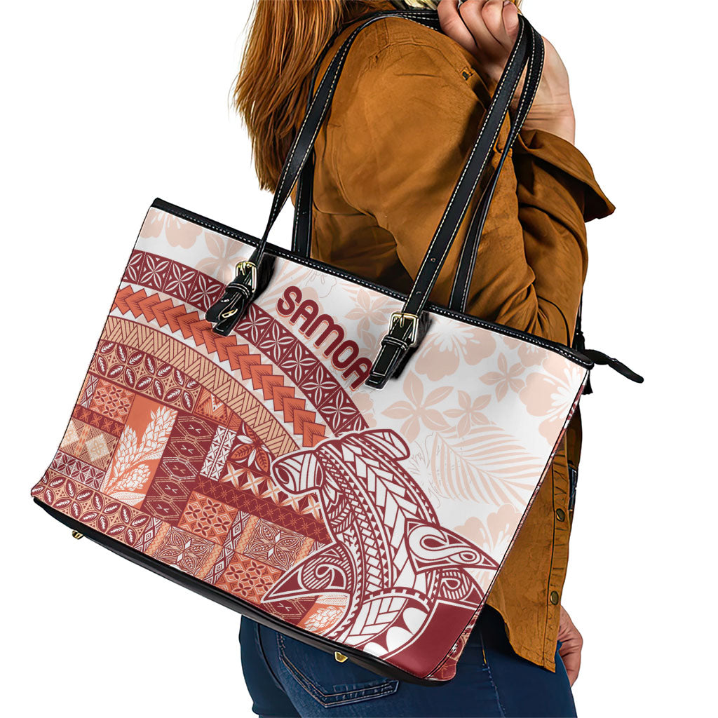 Samoa Mamanu Siapo Crimson Leather Tote Bag Tatau Malie