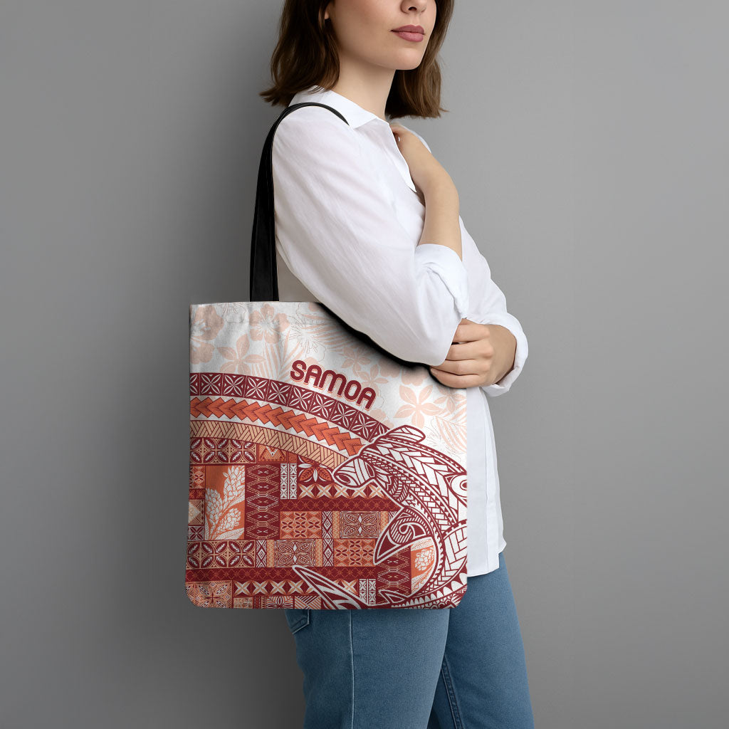Samoa Mamanu Siapo Crimson Tote Bag Tatau Malie