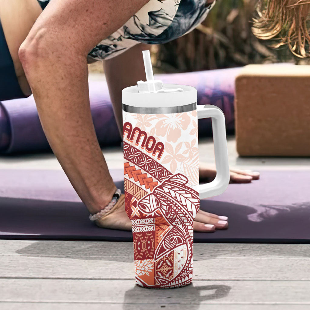 Samoa Mamanu Siapo Crimson Tumbler With Handle Tatau Malie