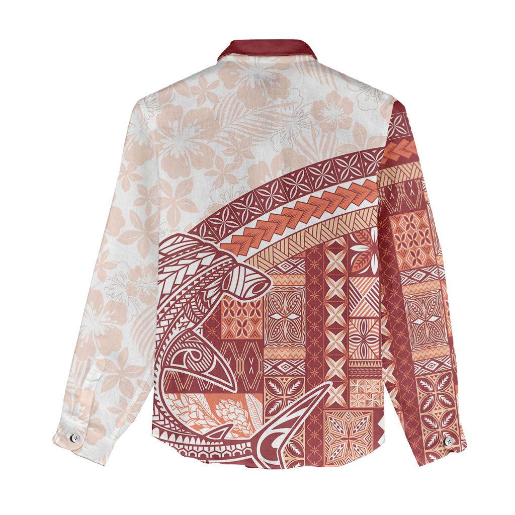 Samoa Mamanu Siapo Crimson Women Casual Shirt Tatau Malie