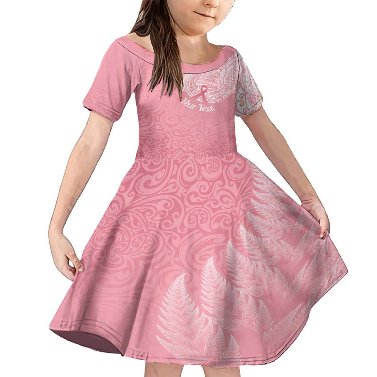 personalised-new-zealand-family-matching-mermaid-dress-and-hawaiian-shirt-pink-ribbon-tattoo-mix-silver-fern