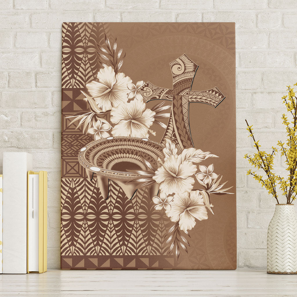 Tonga Ngatu Kupesi Brown Tapa Canvas Wall Art Koe Otua Mo Tonga Ko Hoku Tofia