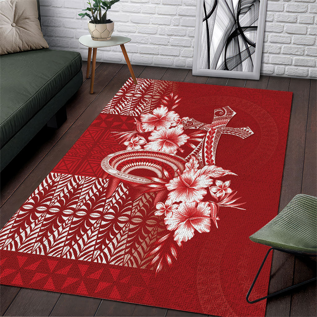 Tonga Ngatu Kupesi Royal Red Area Rug Koe Otua Mo Tonga Ko Hoku Tofia