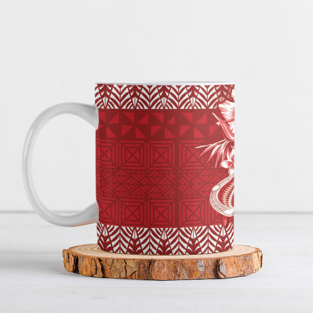 Tonga Ngatu Kupesi Royal Red Ceramic Mug Koe Otua Mo Tonga Ko Hoku Tofia