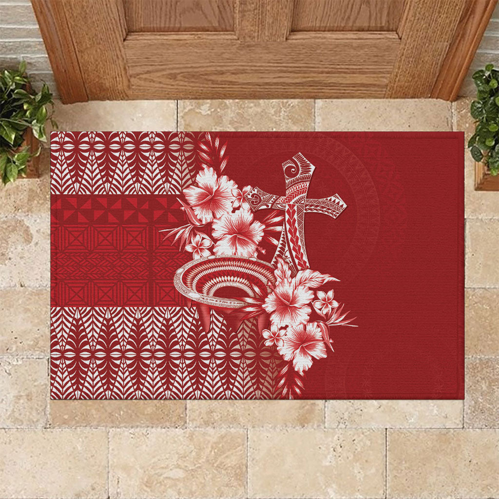 Tonga Ngatu Kupesi Royal Red Rubber Doormat Koe Otua Mo Tonga Ko Hoku Tofia