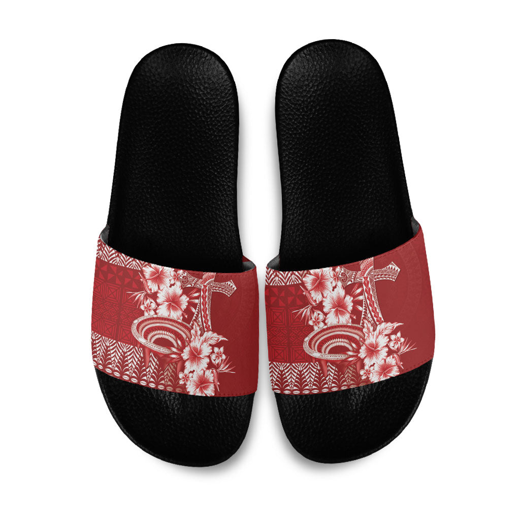Tonga Ngatu Kupesi Royal Red Slide Sandals Koe Otua Mo Tonga Ko Hoku Tofia