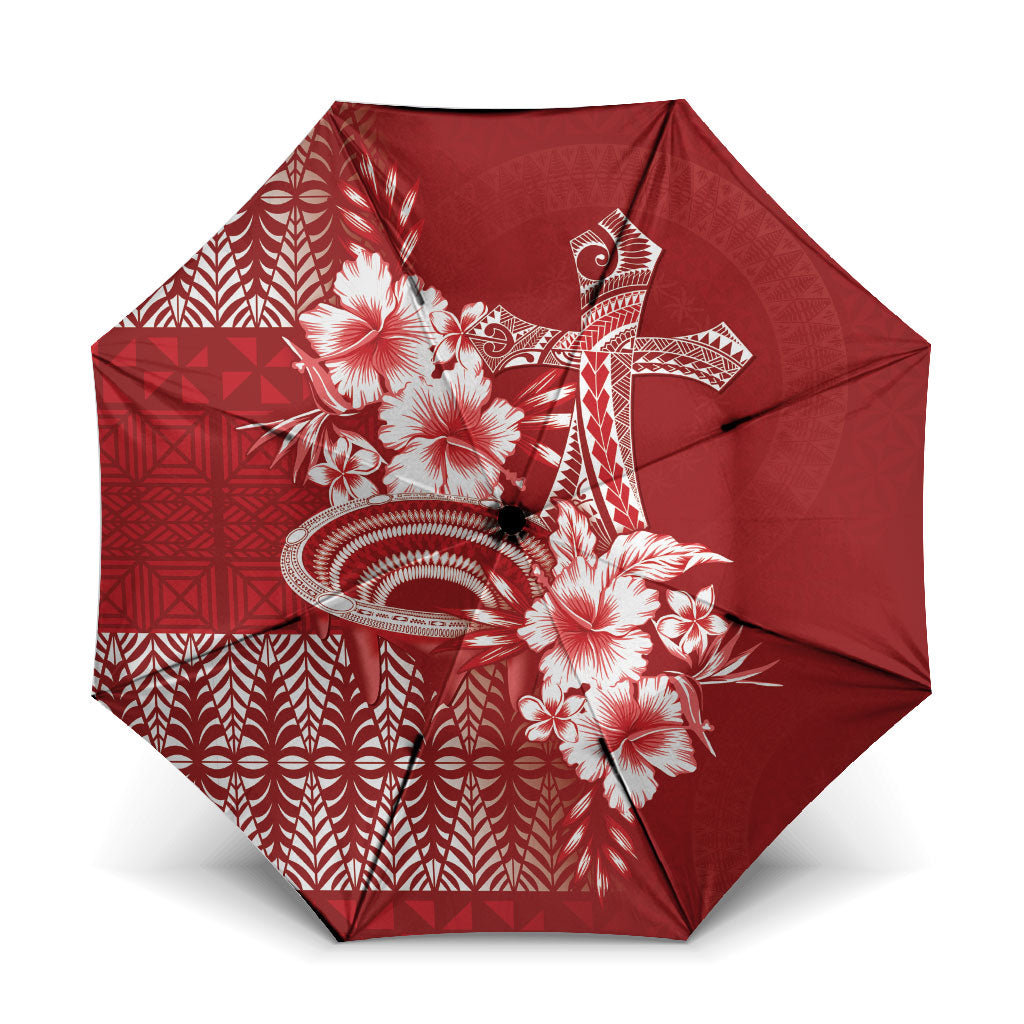 Tonga Ngatu Kupesi Royal Red Umbrella Koe Otua Mo Tonga Ko Hoku Tofia